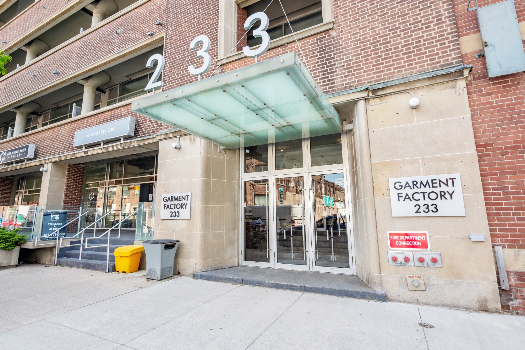 Garment Factory entrance at 233 Carlaw Avenue