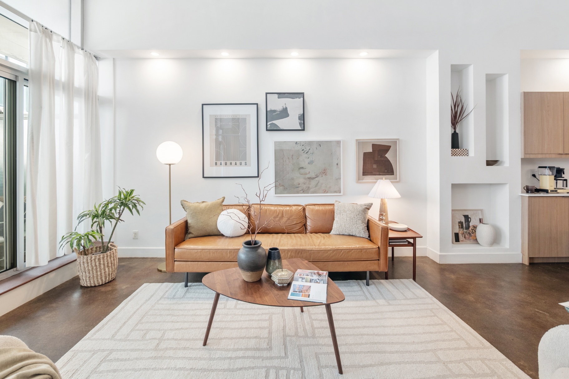 Living room feature wall with art