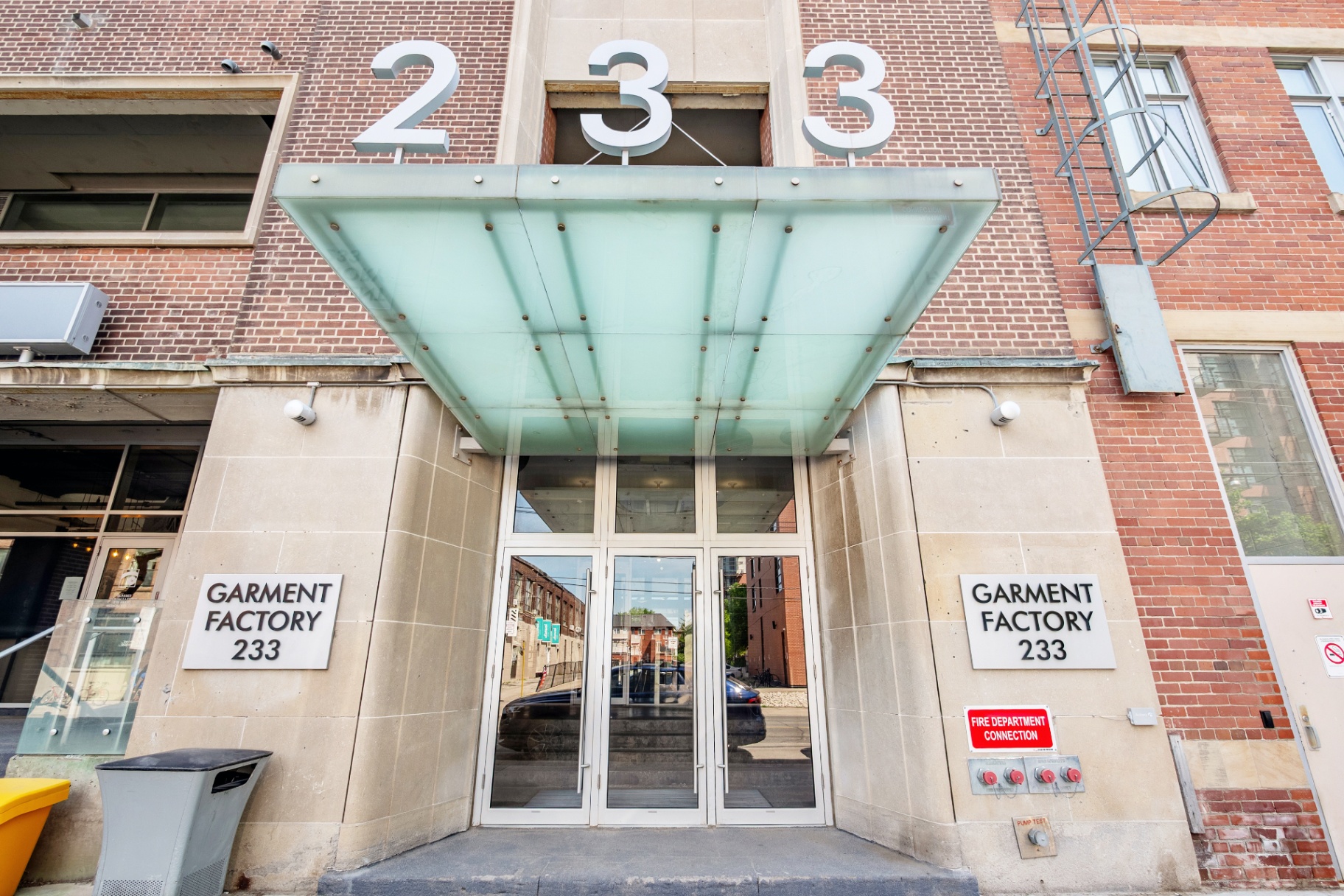 Front entrance canopy at the Garment Factory