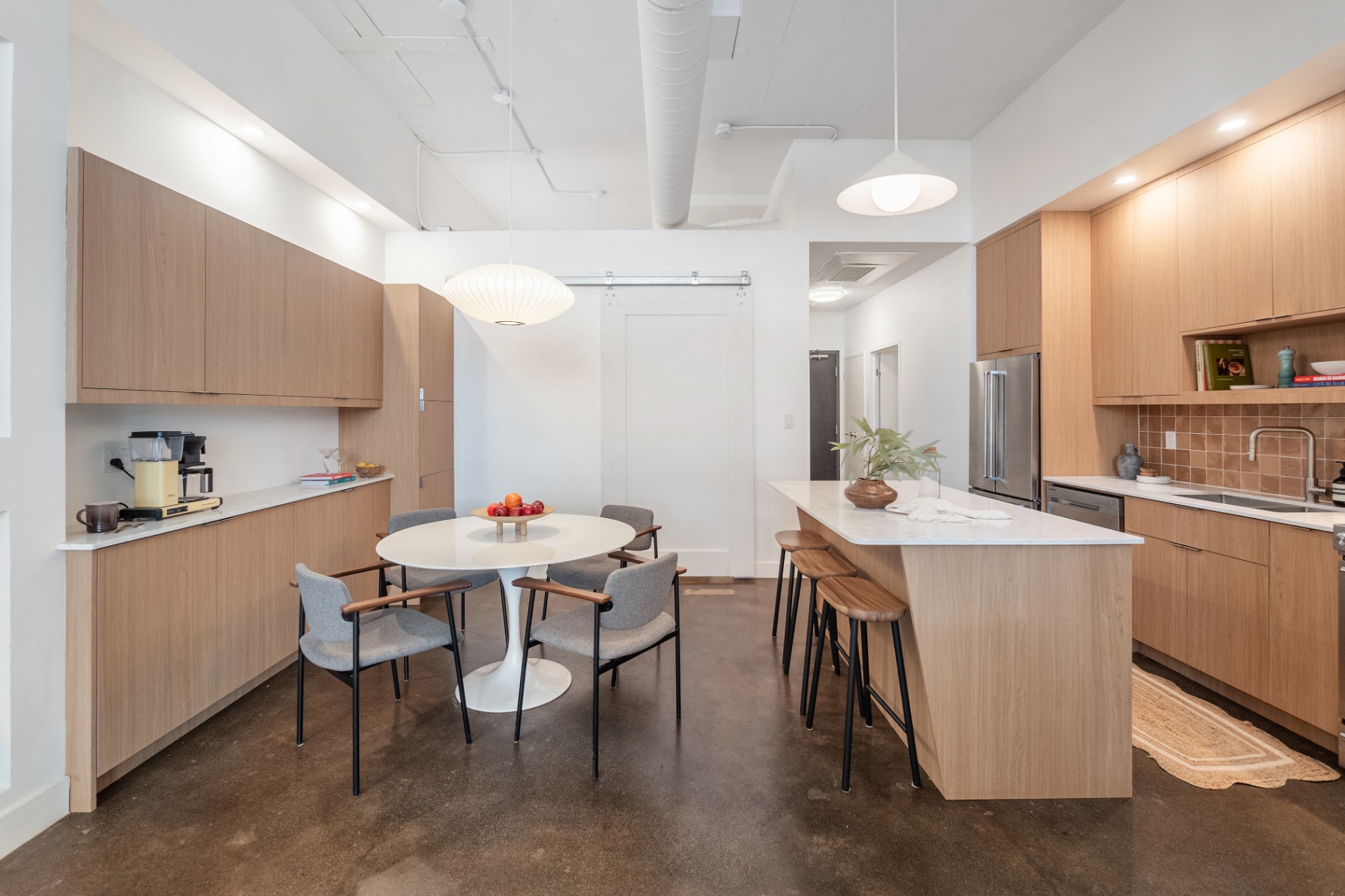 Kitchen and dining from entry view