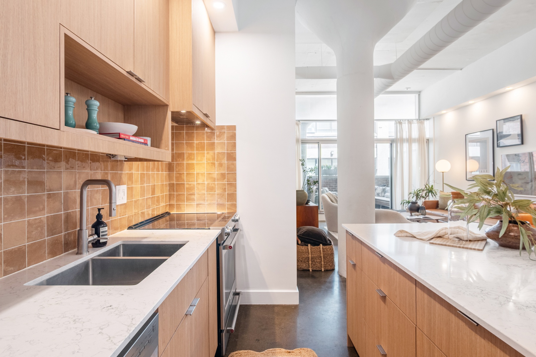 Galley kitchen with terracotta tile