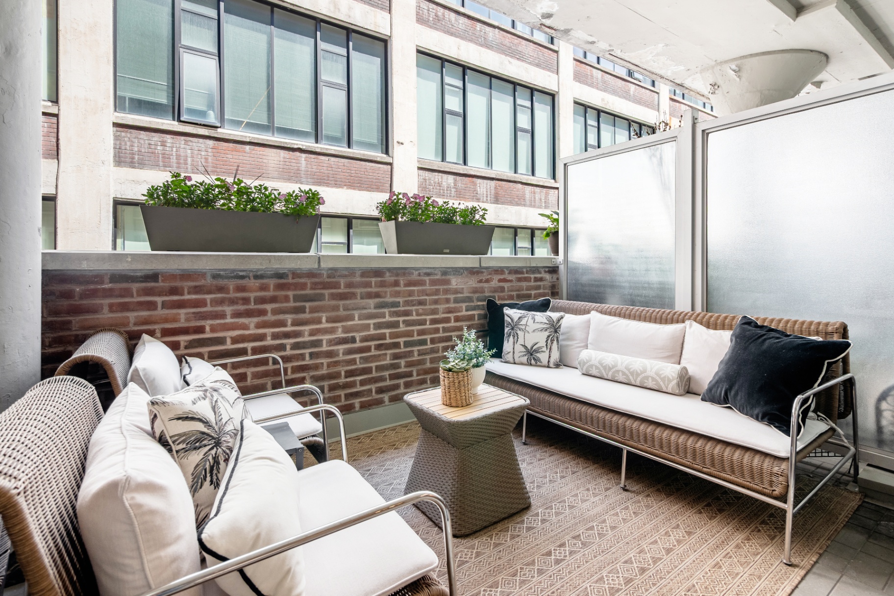 Terrace lounge seating with planters