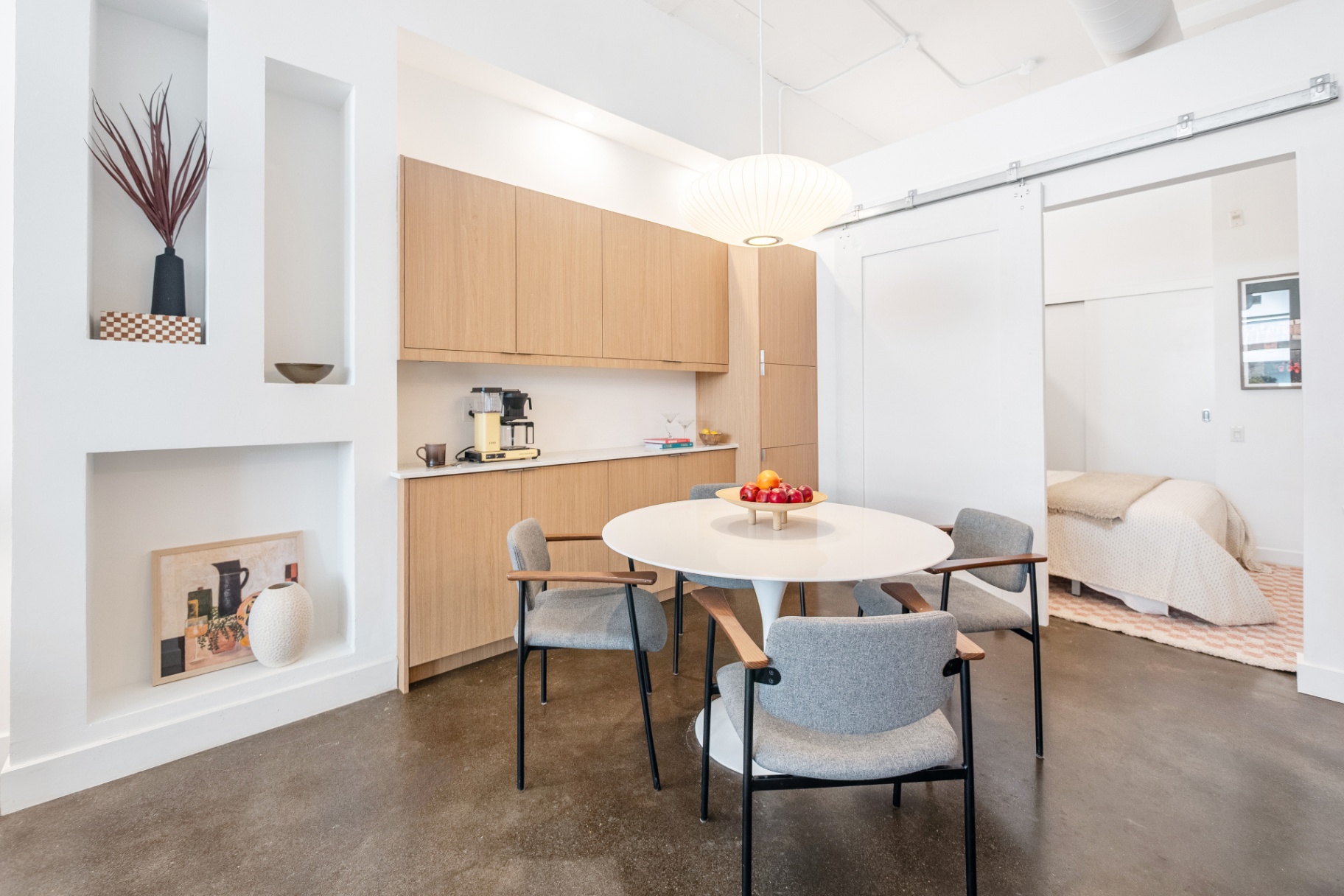 Dining area near bedroom entrance