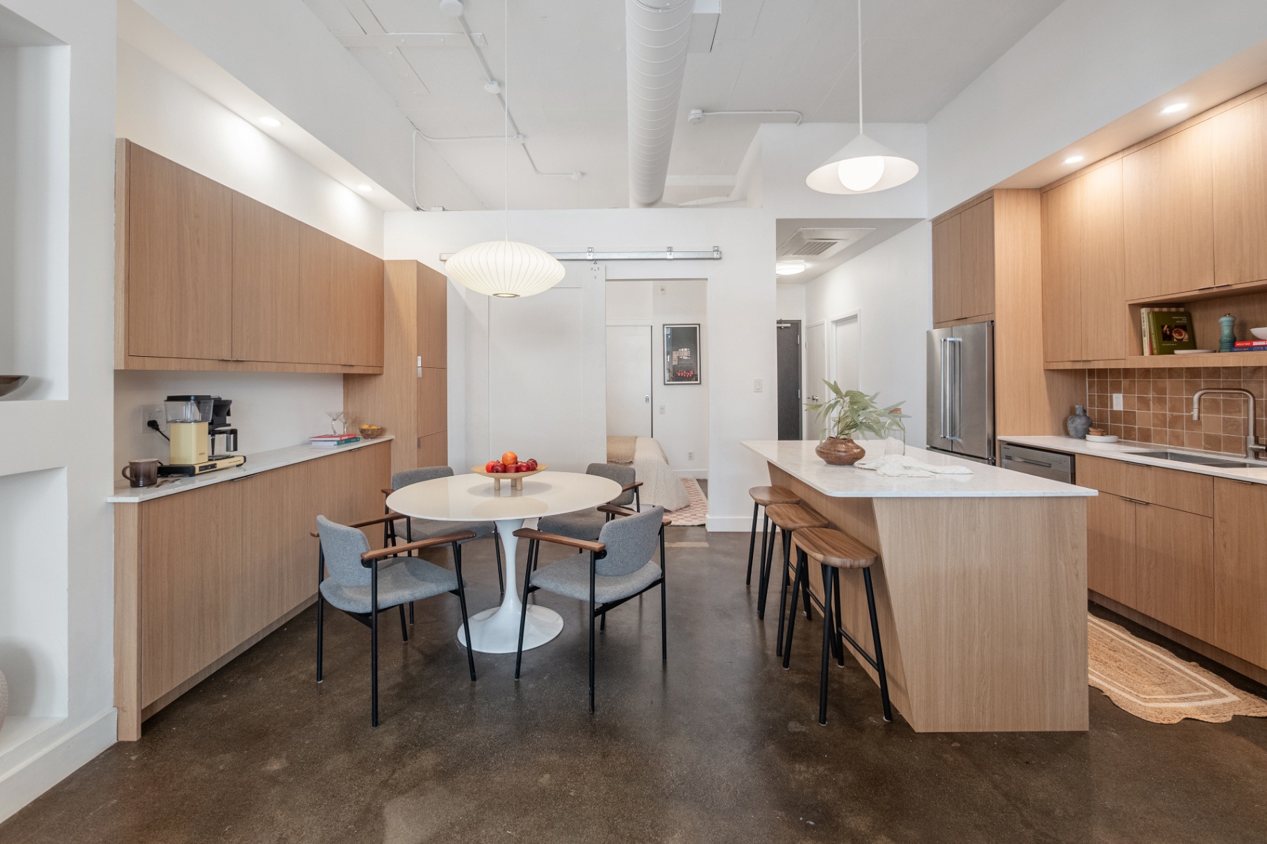 Wide kitchen and dining view