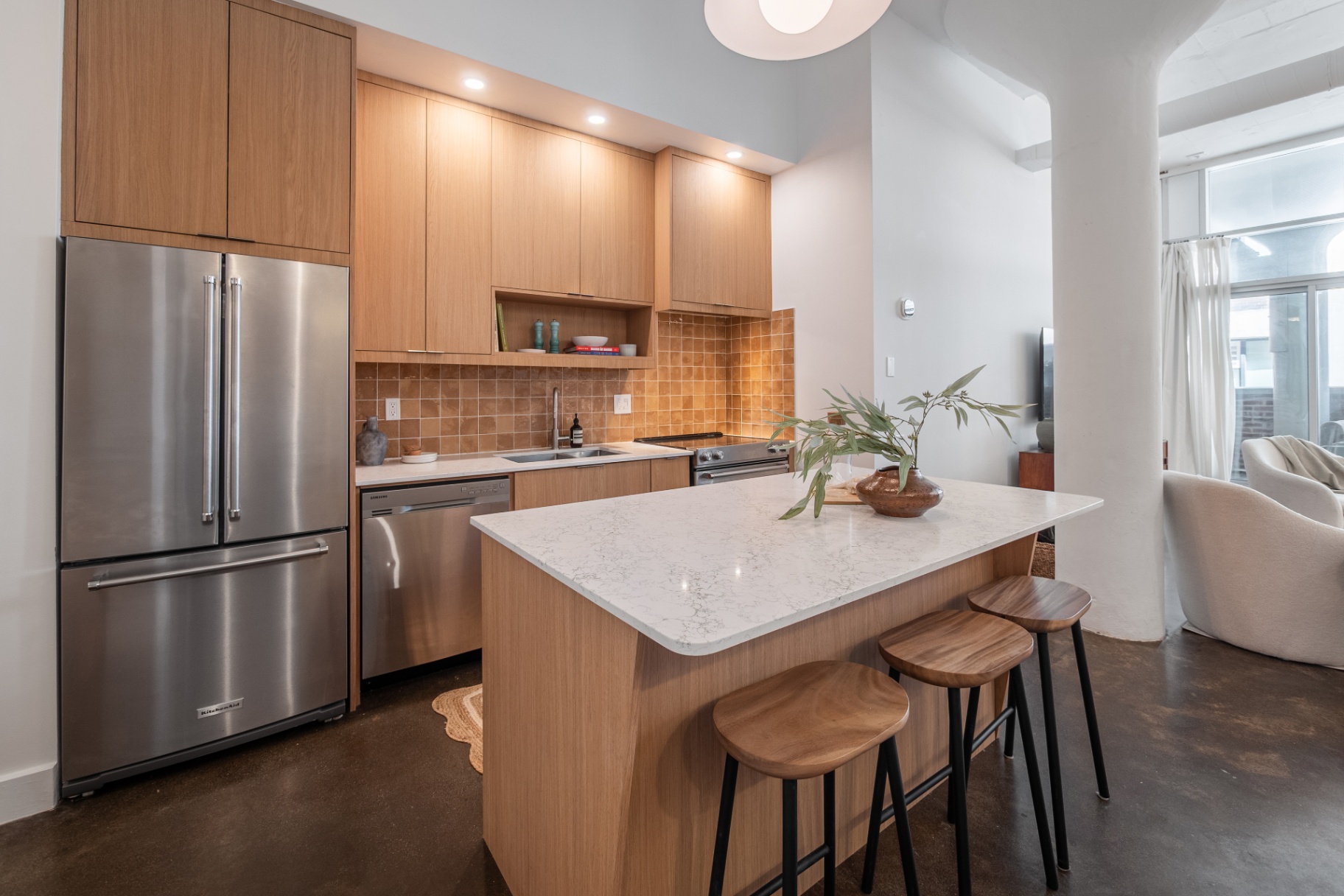 Kitchen island with stools